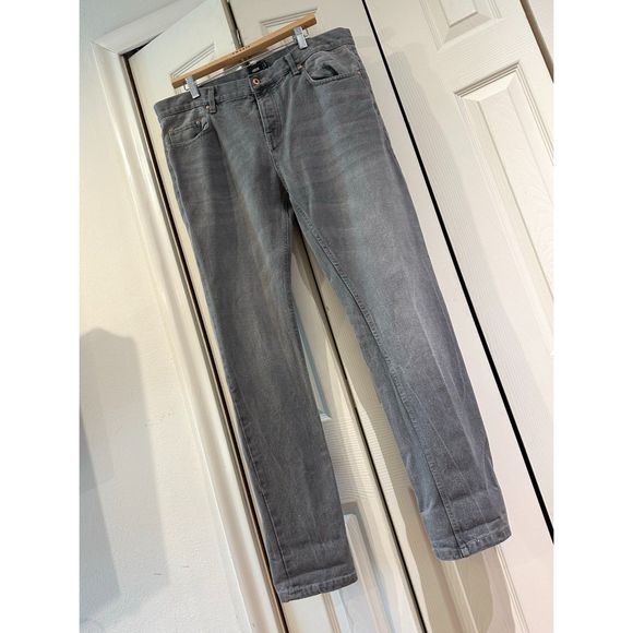 ASOS Rigid Gray Vintage Wash Slim Slouch Boyfriend Jeans Button Fly 36W 34L - Picture 5 of 12